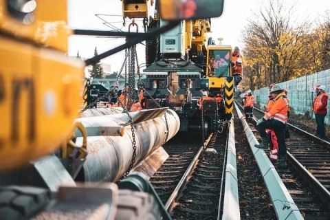 Gleisbauarbeiten auf der Bahnstrecke Naila - Bad Steben